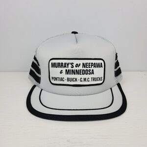 Vintage Striped Mesh Snapback Trucker Hat Grey And Black Buick Pontiac Gmc